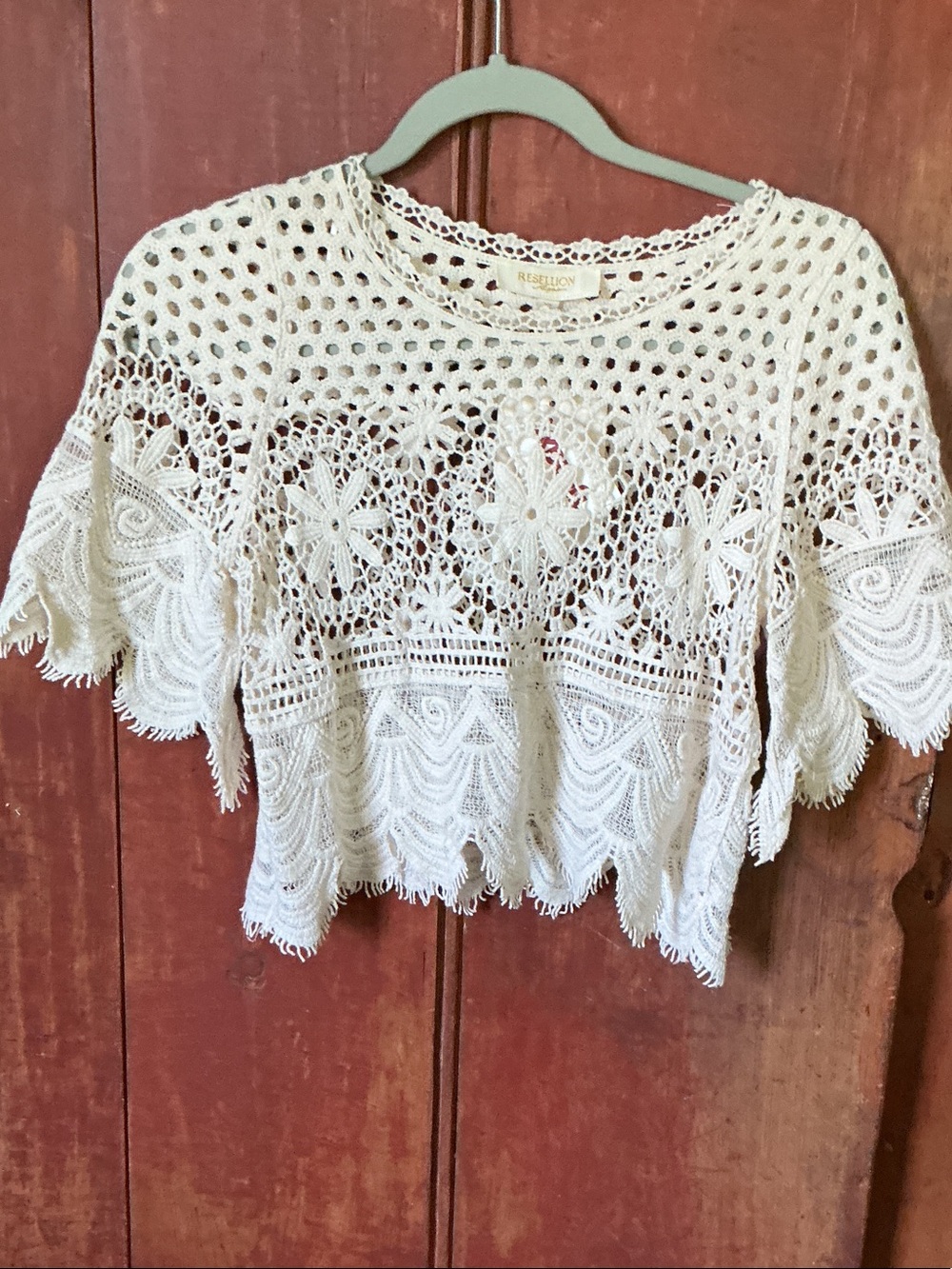 Rebellion Again Cream Crochet Lace Short Sleeve Top - NWT